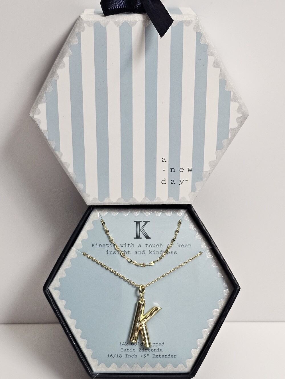 A New Day Womens Intital K Box Gift Jewelry Gold 14k necklace chain pendant NEW